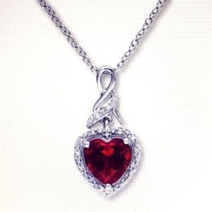 Ruby Necklace 1/20 ct tw Diamonds Sterling Silver
